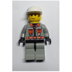Fireman, Light Gray Fire Suit with Zipper, Gauge, and Pouches, White Cap, Printed Hair and Stubble (fig-008146)