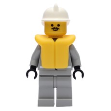 Fireman, Shirt with Gauge and Pocket, Light Gray Legs, White Helmet, Yellow Life Vest (fig-008148)