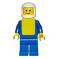 Man, Blue Shirt with Buttons and Pockets, Blue Legs, White Helmet, Yellow Vest
