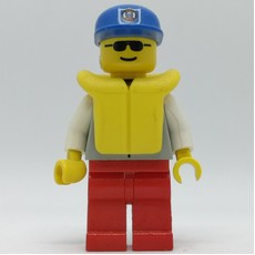 Coast Guard, Light Gray Jacket with Zipper and Badge, Blue Cap with Badge, Yellow Life Vest, Sunglasses (fig-008168)