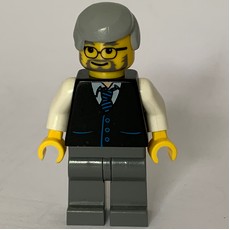 Man, Black Vest over White Shirt with Tie, Dark Bluish Gray Legs, Light Bluish Gray Hair, Beard and Glasses (fig-008169)