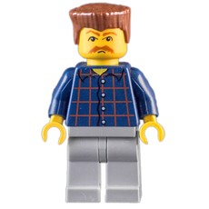 Man, Dark Blue Plaid Shirt, Light Bluish Gray Legs, Reddish Brown Hair, Moustache (fig-008171)