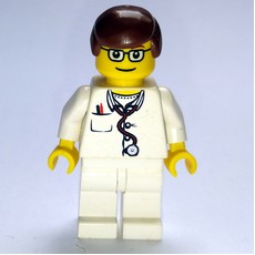 Doctor, White Torso with Stethoscope and Pocket, White Legs, Reddish Brown Hair, Glasses (fig-008172)