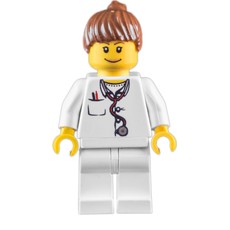 Doctor, Woman, White Torso with Stethoscope and Pocket, White Legs, Reddish Brown Ponytail (fig-008176)