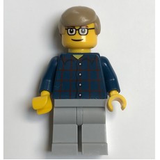 Man, Dark Blue Plaid Shirt, Light Bluish Gray Legs, Dark Tan Hair, Glasses (fig-008177)