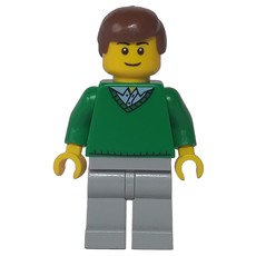Man, Green V-Neck Sweater, Light Bluish Gray Legs, Reddish Brown Hair (fig-008179)