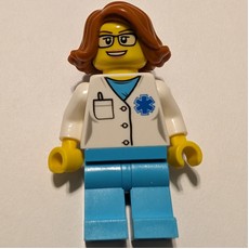 Doctor Grey, Woman, White Shirt over Medium Azure Scrubs with Star of Life and Pocket, Dark Orange Hair, Glasses (fig-008183)