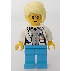 Doctor Mink, Woman, Open White Jacket over Light Bluish Gray Shirt with Pockets and ID Badge, Bright Light Yellow Hair, Glasses (fig-008184)