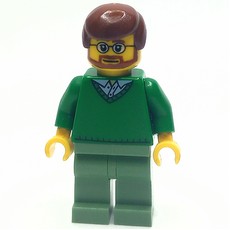 Man, Green V-Neck Sweater, Sand Green Legs, Reddish Brown Hair, Beard and Glasses (fig-008188)
