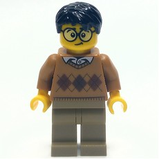 Man, Medium Dark Argyle Sweater, Dark Tan Legs, Black Hair, Glasses (fig-008192)
