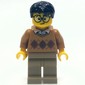 Man, Medium Dark Argyle Sweater, Dark Tan Legs, Black Hair, Glasses