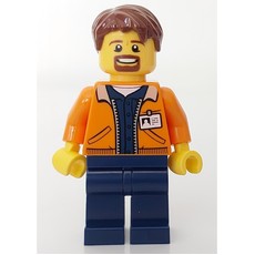 Man, Open Orange Jacket over Dark Blue Shirt, Reddish Brown Hair, Goatee Beard (fig-008193)