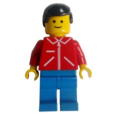 Man, Red Jacket with Zipper, Blue Legs, Black Hair (fig-008209)