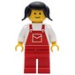 Woman, Red Overalls, Black Hair