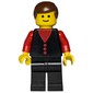 Man, Black Vest over Red Shirt, Black Legs, Brown Hair