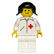 Doctor, Woman, White Jacket with Red Cross, White Legs, Black Pigtails (fig-008221)