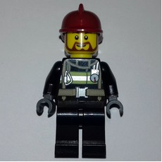 Fireman, Black Fire Suit with Gauge and Straps, Black Legs, Dark Red Helmet, Beard (fig-008224)