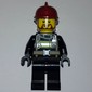 Fireman, Black Fire Suit with Gauge and Straps, Black Legs, Dark Red Helmet, Beard