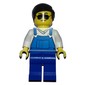 Man, Blue Overalls over White V-Neck Shirt, Dark Brown Hair, Sunglasses