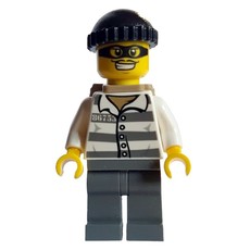Criminal, Prison Shirt with #86753, Dark Bluish Gray Legs, Black Hat, Backpack, Black Eyemask (fig-008231)