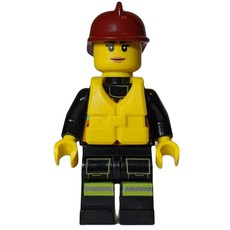 Firewoman, Orange Safety Vest with Radio, Red Helmet, Yellow Life Vest (fig-008233)