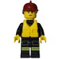 Firewoman, Orange Safety Vest with Radio, Red Helmet, Yellow Life Vest