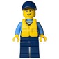 Policeman, Dark Bluish Gray Vest with Radio, Badge and Pouches over Medium Blue Shirt, Dark Blue Cap, Yellow Life Vest