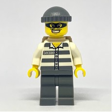 Criminal, Prison Shirt with #50380, Dark Bluish Gray Legs, Dark Bluish Gray Hat, Backpack, Black Eyemask (fig-008237)