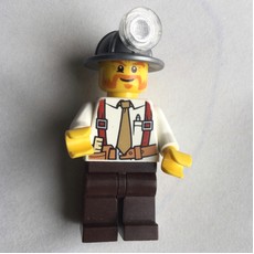 Miner, White Shirt with Tie and Suspenders, Mining Hat, Mutton Chops and Moustache (fig-008239)