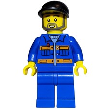 Construction Worker, Blue Jacket with Orange Stripes, Blue Legs, Black Cap, Beard (fig-008240)