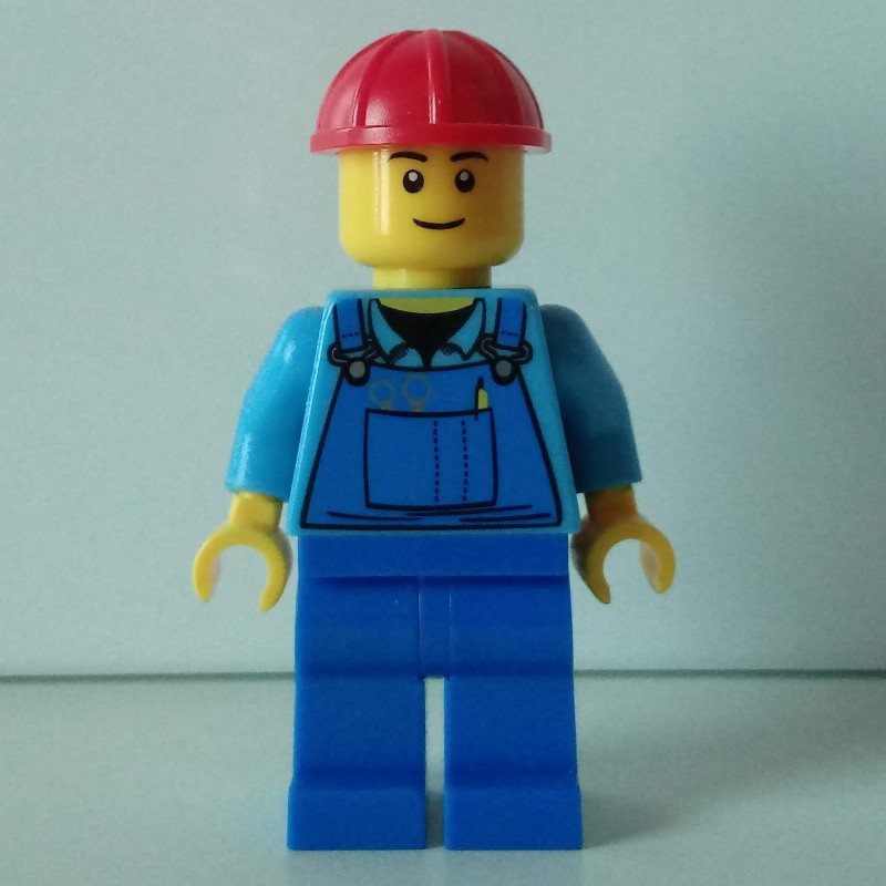 Lego Set Fig 008241 Construction Worker Blue Overalls Over Medium Blue