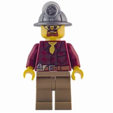 Miner, Dark Red Flannel Shirt, Dark Tan Legs, Mining Hat, Goatee Beard and Goggles (fig-008242)