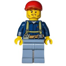 Miner, Dark Blue Shirt with Harness, Red Cap, Stubble (fig-008243)