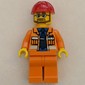 Construction Worker, Open Orange Jacket over Blue Shirt with Tie, Red Hard Hat, Beard and Glasses