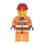 Construction Worker, Orange Jacket with Zipper and Reflective Stripes, Orange Legs, Red Hard Hat, Moustache