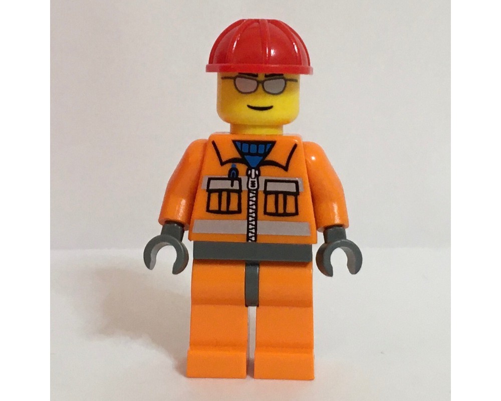 LEGO Set fig-008266 Construction Worker, Orange Jacket with Zipper and ...