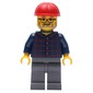 Man, Dark Blue Plaid Shirt, Dark Bluish Gray Legs, Red Hard Hat, Beard and Glasses
