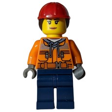 Construction Worker, Woman, Safety Jacket over Hoodie with Belt, Dark Blue Legs, Red Hard Hat with Hair (fig-008270)