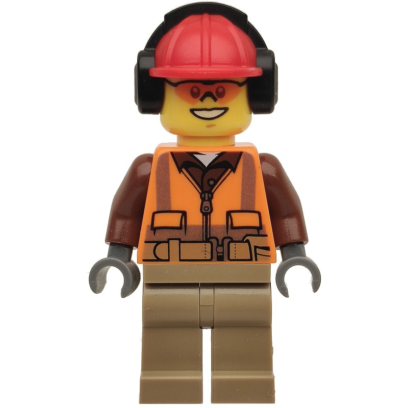 LEGO Set fig-008271 Construction Worker, Orange Safety Vest with Zipper ...