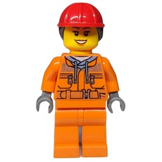 Construction Worker, Woman, Safety Jacket over Hoodie with Belt, Orange Legs, Red Hard Hat with Hair (fig-008272)