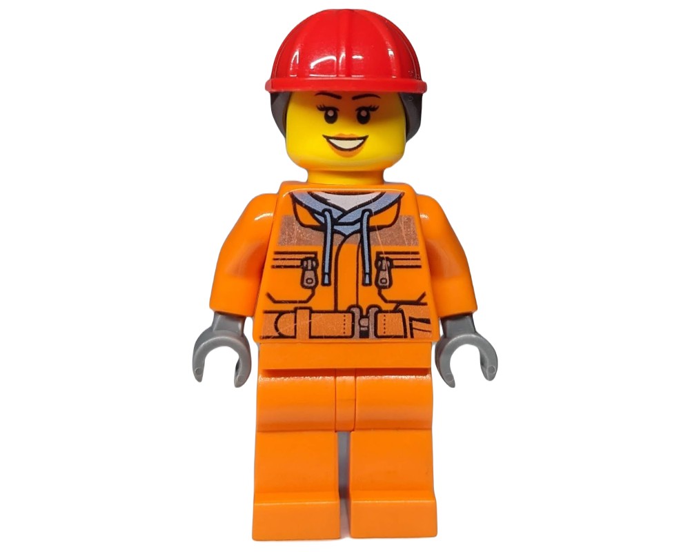 Lego Set Fig-008272 Construction Worker, Woman, Safety Jacket Over 