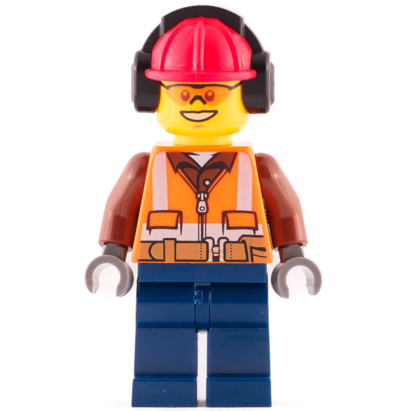 LEGO Set fig-008273 Construction Worker, Orange Safety Vest with Zipper ...