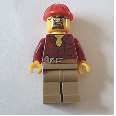 Construction Worker, Dark Red Flannel Shirt, Red Hard Hat, Goatee Beard and Safety Glasses (fig-008274)