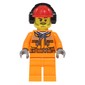 Construction Worker, Safety Jacket over Hoodie with Belt, Orange Legs, Red Hard Hat with Ear Defenders, Stubble