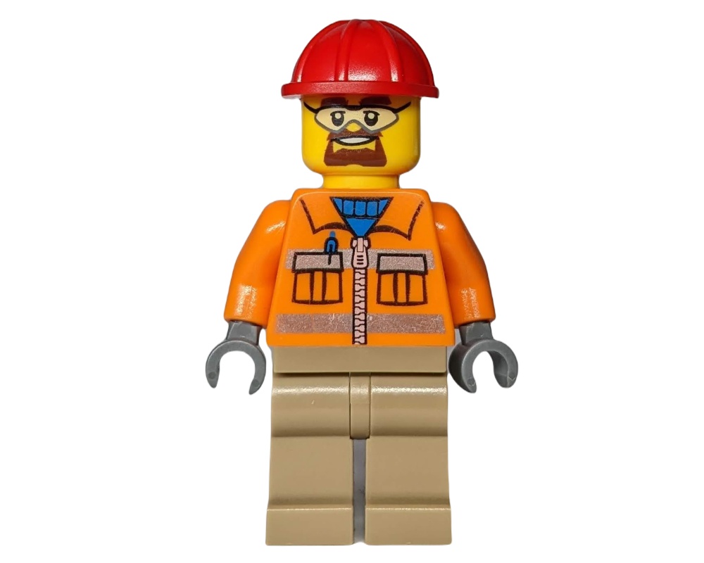 LEGO Set fig-008280 Construction Worker, Orange Jacket with Zipper 