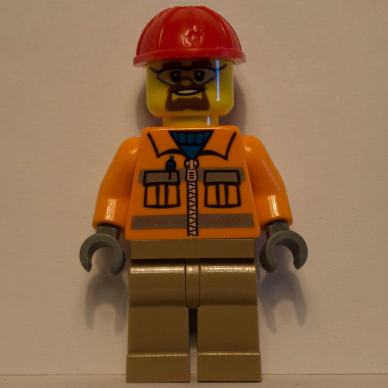 LEGO Set fig-008280 Construction Worker, Orange Jacket with Zipper 