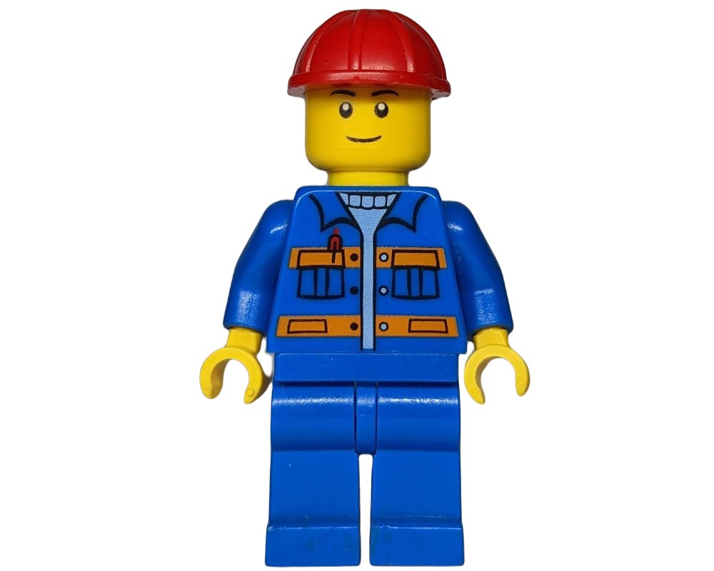 LEGO Set fig-008281 Construction Worker, Blue Jacket with Orange ...