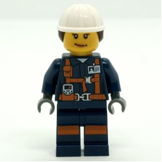 Miner, Woman, Dark Blue Jacket with Straps and ID Badge, White Hard Hat with Hair (fig-008284)