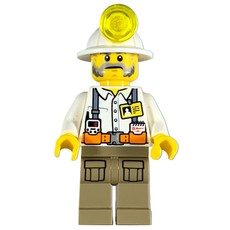 Miner, White Shirt with Straps and ID Badge, White Mining Hat, Mutton Chops and Moustache (fig-008286)