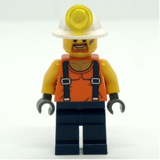 Miner, Orange Vest with Suspenders, Mining Hat, Goatee Beard and Dirty (fig-008287)
